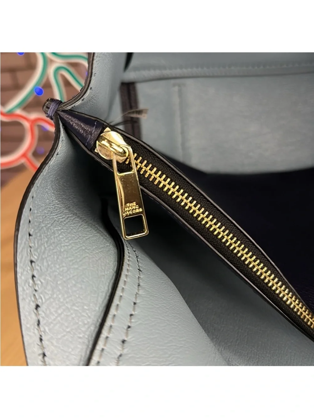 Marc Jacobs Director Bag Navy Blue Pebbled Leather Gold Hardware Tote - CE038